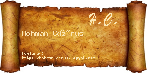 Hohman Círus névjegykártya